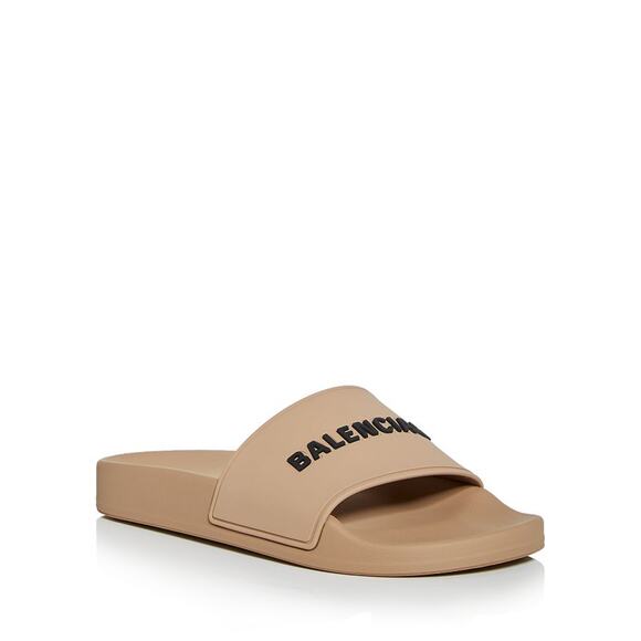 Balenciaga Logo Beige Rubber Slide Sandals Size 11 - Picture 1 of 6